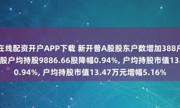 在线配资开户APP下载 新开普A股股东户数增加388户增幅0.95%, 流通A股户均持股9886.66股降幅0.94%, 户均持股市值13.47万元增幅5.16%
